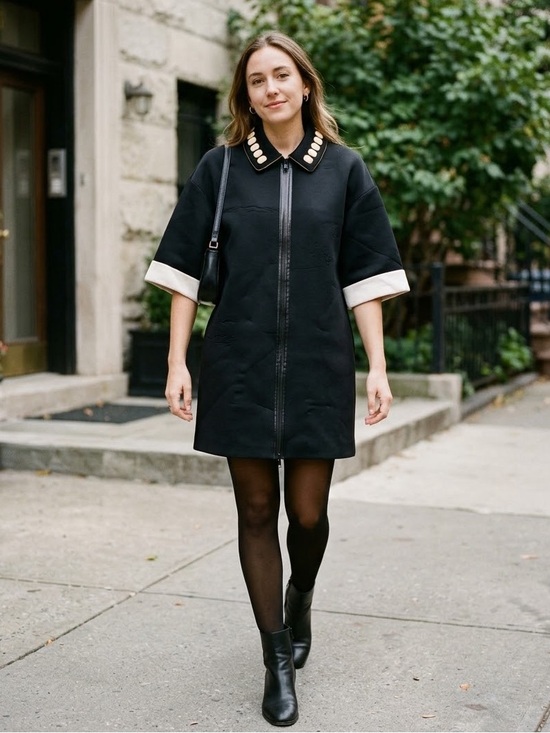 Love Moschino Jackets & Blazers - Love Moschino Black Zip Shift Dress / Coat with Embellished Collar ITALY 38